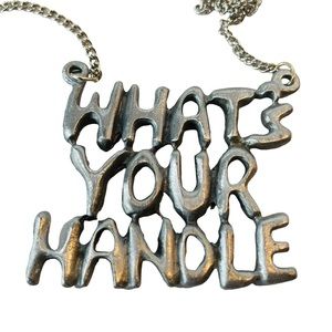 CB Guide Silvertone Chain Link WHATS YOUR HANDLE Pendant Necklace CB Radio Talk